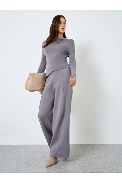 Styli Grey Wide Leg Flat Knit Pants