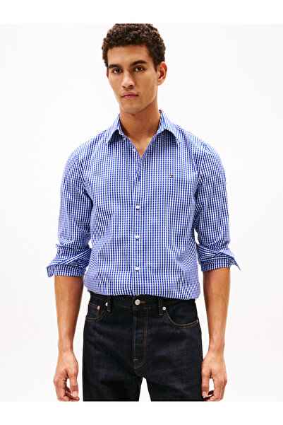 Tommy Hilfiger Men Blue Flex Poplin Big Gingham Shirt
