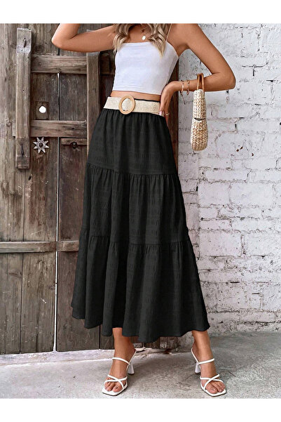Take Two By Styli Women Elastic Waist Textured Maxi Skirt