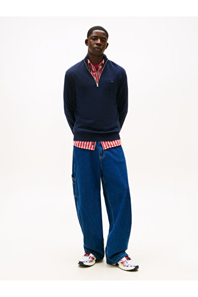 Tommy Hilfiger Men Navy Tommy Flag Quarter-Zip Slim Jumper