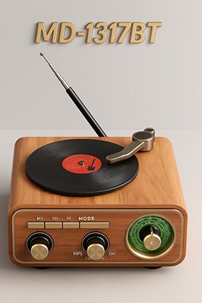 Meier Plak Çalar Görünümlü Retro Pikap Radyo Bluetooth Hoparlör MD-1317BT