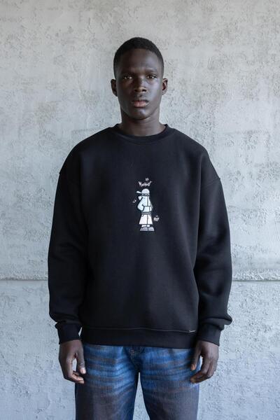 Machinist Мъжка блуза с качулка и бродерия с талисман, черна