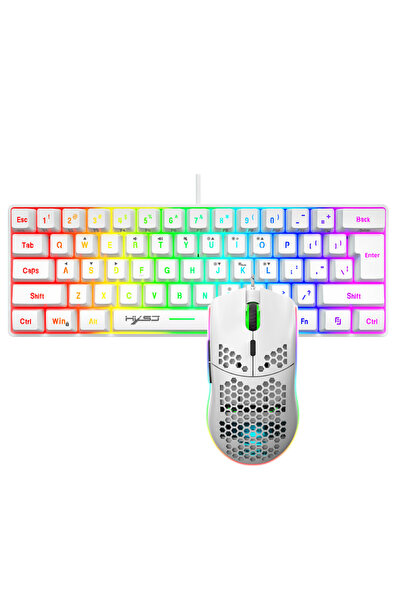 HXSJ 61 keys60% wired luminous keyboard set RGB hole game Mouse office game keyboard