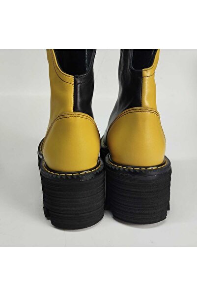 Lucciola Women's Genuine Leather Yellow-Black Paneled Eva Sole Boots