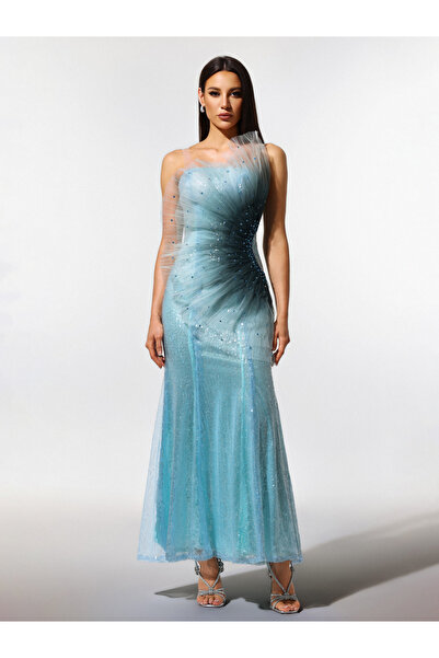 Take Two By Styli Women Turquoise Sequin Mermaid Hem Maxi Dress