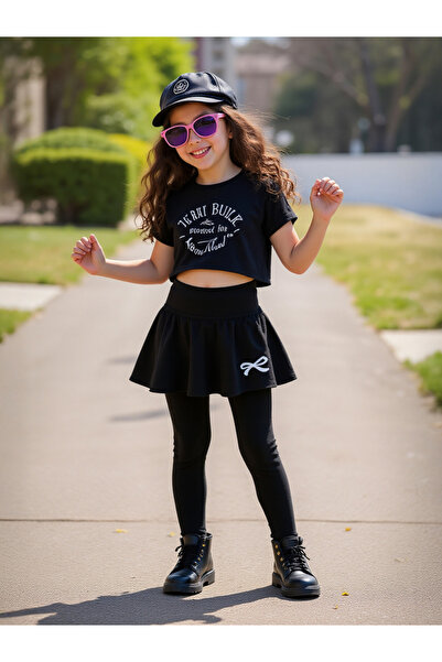 Take Two By Styli Solid Bow Printed Skirt with Leggings Set