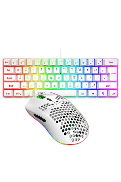 HXSJ 61 keys60% wired luminous keyboard set RGB hole game Mouse office game keyboard