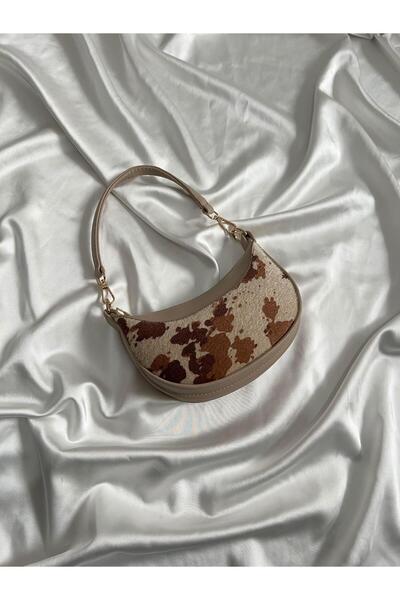 Mia Collection Pres Süet Model El Ve Kadın Omuz Çantası Vizon İnek Desen
