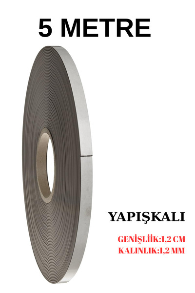 EXİZ TİCARET 5 Metre Yapışkanlı Şerit Mıknatıs Magnet - Genişlik 1.2 Cm Kalın...