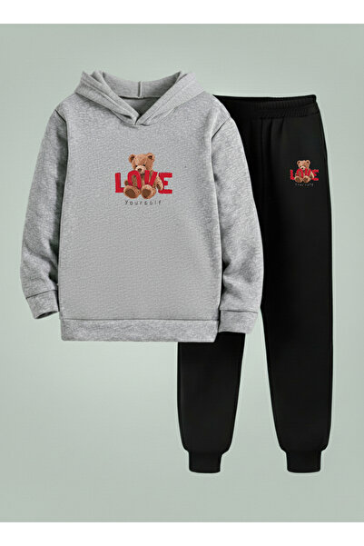 LORVEX Unisex Sweatshirt - Tracksuit Set Children Hooded Set Love Yourself Printed 3 Thread Raster