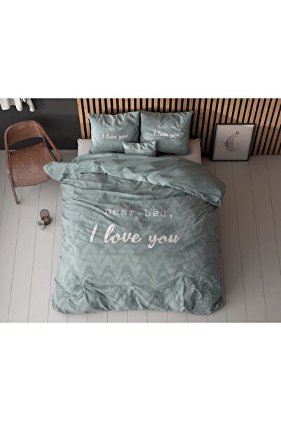 Sleeptime Essentials 'I Love Bed' Green Bed Linen 200 x 200/220 cm, 100% Microfiber, 2 Pillowcases