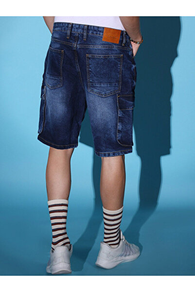 The Indian Garage Co By Styli Men Blue Acid Wash Denim Cargo Shorts