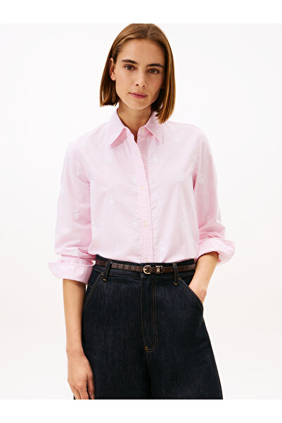 Tommy Hilfiger Women Pink Relaxed Fit Crest Embroidery Oxford Shirt