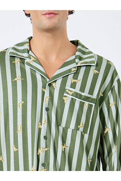 Styli Men Striped Oversized Shirt and Pyjama Set