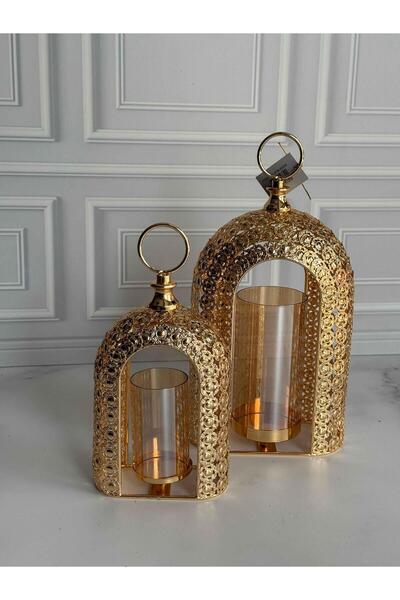 ROSSEV Dekoratif Metal Gold Şamdan Seti 2'Li