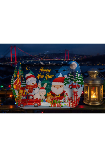 ATAGİFT HEDİYELİK Santa Snowman New Year Metal Tray – Happy New Year Presenta...