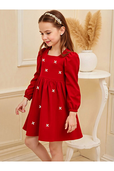 Take Two By Styli Embellished Square Neck Puff Sleeve Dress