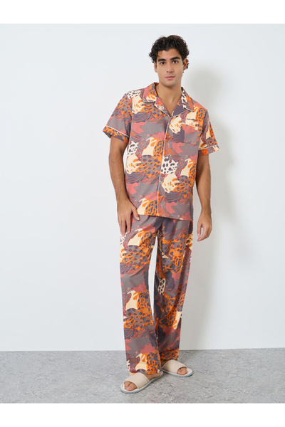 Styli Men Abstract Print Relaxed Fit Shirt and Pyjama Set