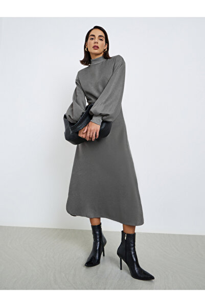 Styli Grey High Neck Maxi Dress with Chain Belt