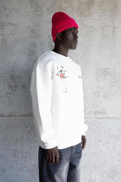 Machinist Figurină masculină brodată cu căptușeală din fleece Swea tricou Ecru