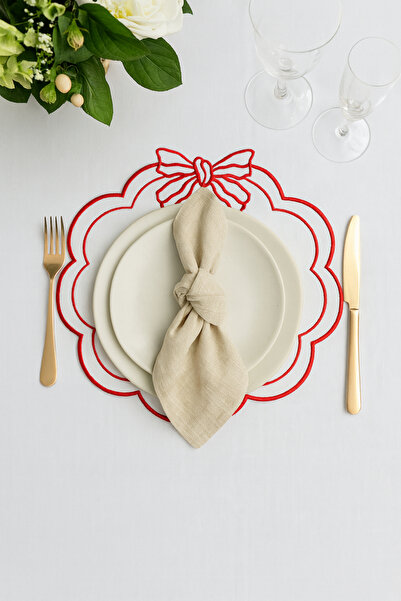 ADENKA NAKIŞ Fiyonk Desenli, Kenarları Nakışlı 2'li Amerikan Servisi