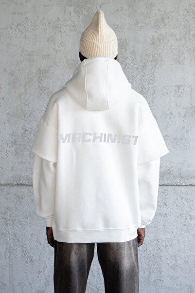 Machinist Men's Reflector Printed Hoodie Ecru