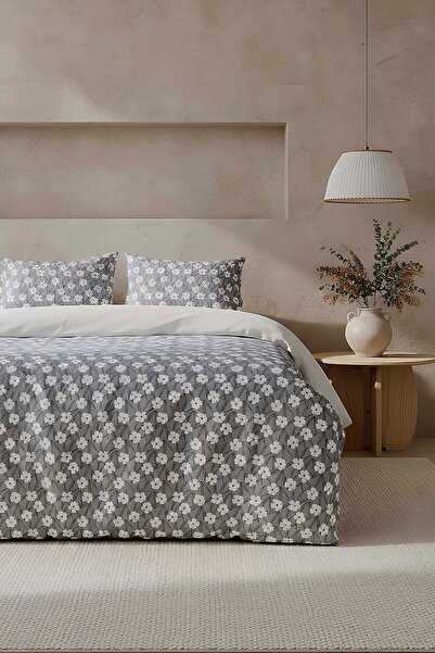 Rivaİstanbul Henna Gray Double Duvet Cover Set Cotton