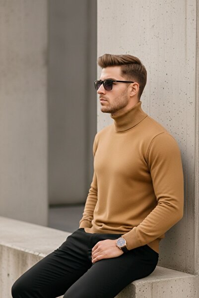 COMBİNE MİCHAİL Чоловічий преміум-кавовий светр з високим коміром