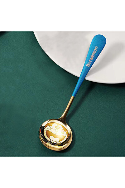 OEM Set of 6 metal dessert spoons, with cartoon character, Doraemon, Blue