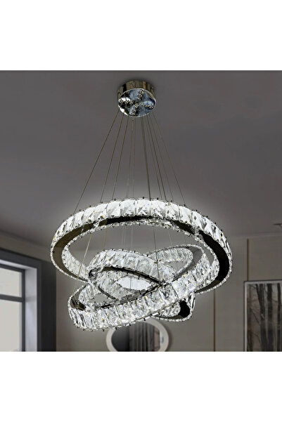 RSCOLLECTIONS 3 Katlı Kristal Taşlı Modern Led Avize