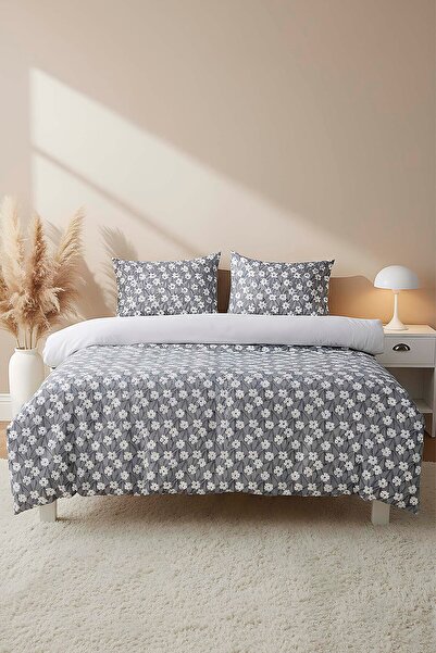 Rivaİstanbul Henna Gray Double Duvet Cover Set Cotton