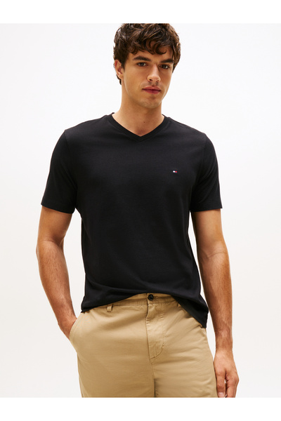 Tommy Hilfiger Men Black Short Sleeve V-Neck T-Shirt