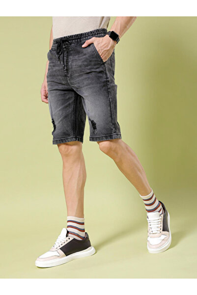 The Indian Garage Co By Styli Men Black Acid Wash Slim Fit Shorts