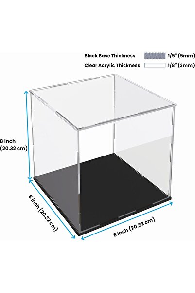 Slasa Acrylic Display Case 20.3×20.3×20.3cm for Figures with Black Base