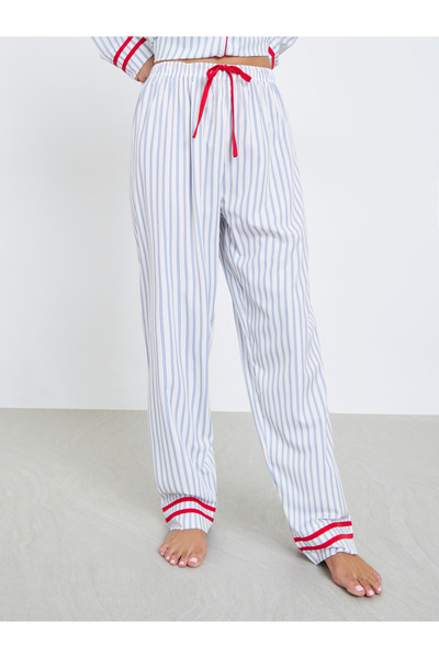 Styli Striped Contrast Trim Piping Shirt and Pyjama Set