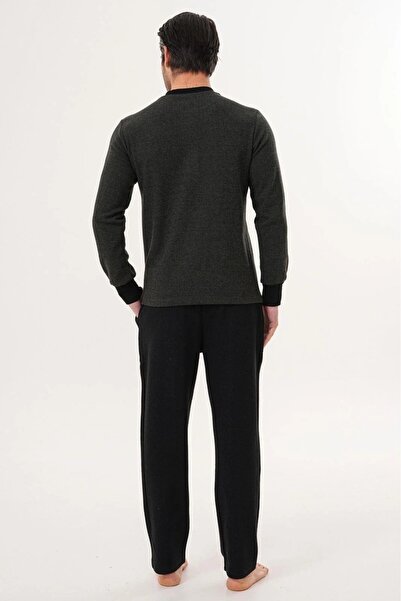 PREGNANT WORLD Men's Green-Black Design Thessaloniki Fabric Winter Plus Size (Oversized) Pajama Set