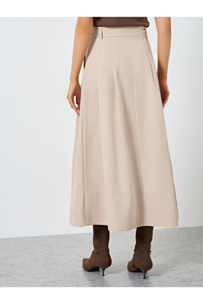 Styli Khaki A-Line Maxi Skirt with Belt Detail