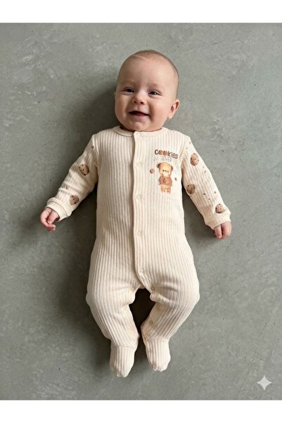 Z&M ÇOCUK ESYA BABY UNİSEX 0-3 3-6 AY COOKİES BASKILI PATİKLİ TULUM