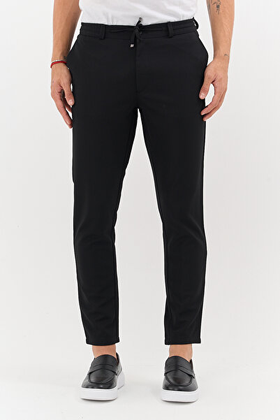 BLACK LEE Men's Black Jogger Elastic Waist Lace-Up Lycra Comfortable Fit Pants