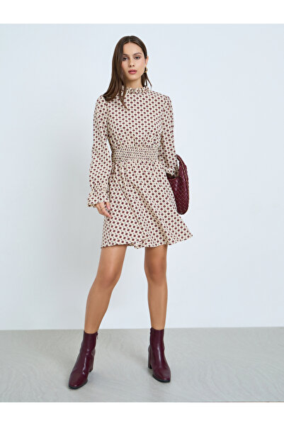 Take Two By Styli Beige All-Over Print A-Line Mini Dress