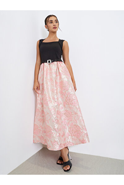 Styli Pink Floral Belted Sleeveless Maxi Dress