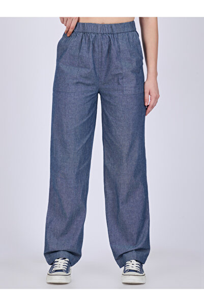 Outzidr By Styli Blue High Rise Solid Trousers