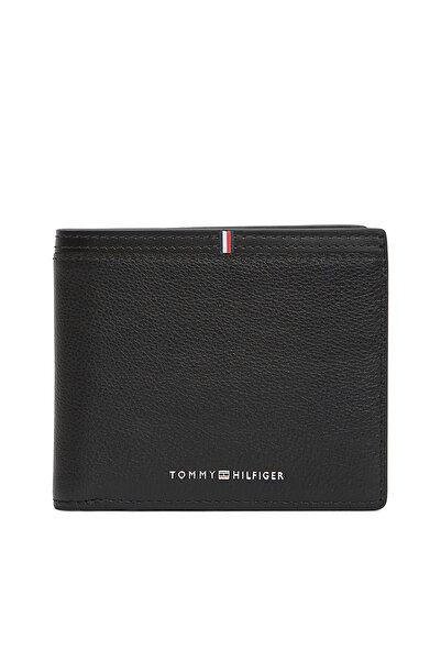 Tommy Hilfiger Men Black Corporate Logo Leather Bifold Wallet