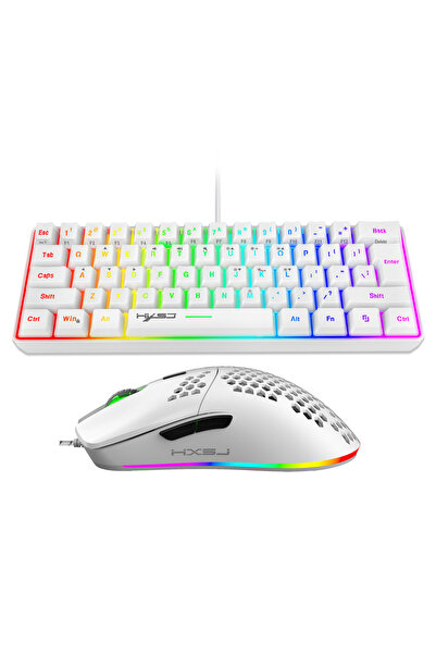 HXSJ 61 keys60% wired luminous keyboard set RGB hole game Mouse office game keyboard