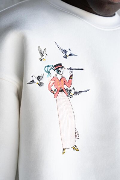 Machinist Figurină masculină brodată cu căptușeală din fleece Swea tricou Ecru