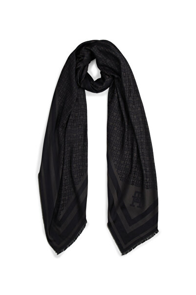 Tommy Hilfiger Women Black Monogram Scarf With Wool