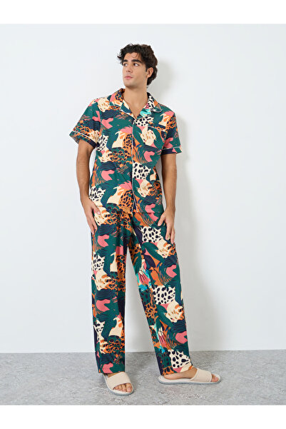 Styli Men Abstract Print Relaxed Fit Shirt and Pyjama Set