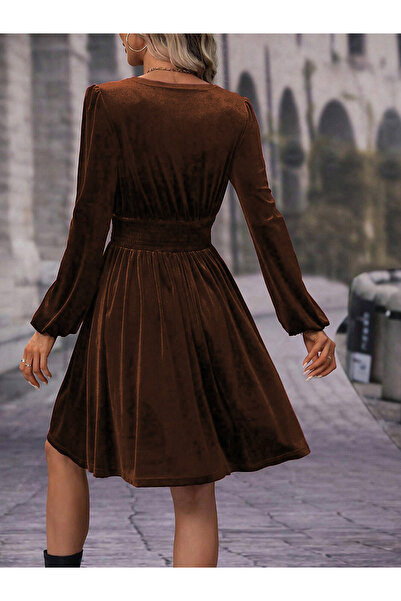 Take Two By Styli Women Brown Velvet A-Line Mini Dress