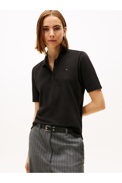 Tommy Hilfiger Women Black 1985 Regular Fit Pique Polo T-Shirt