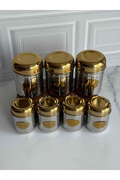 ROSSEV Gold Lid Stainless Steel Seasoning and Storage Container Set of 7